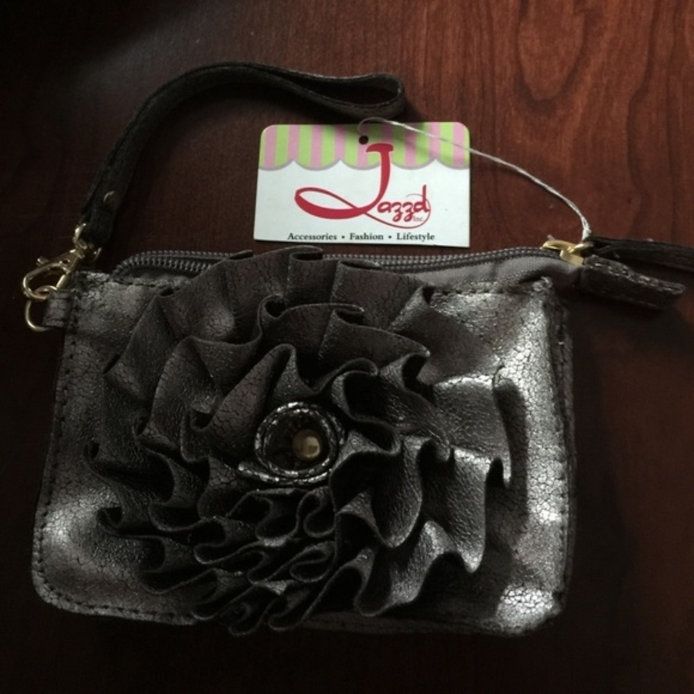 Small Metallic Silver Wristlet